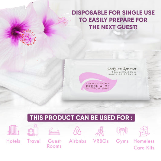 1-Shoppe Fresh Aloe makeup remover wipe packaging front, bulk hotel amenities