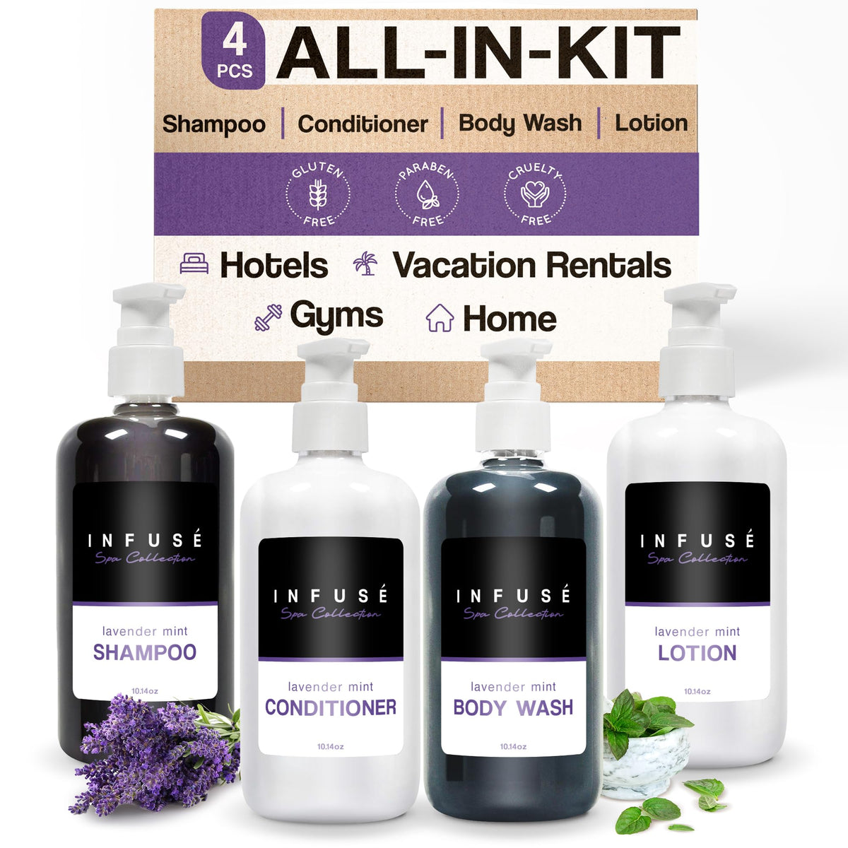 1-Shoppe Infuse Lavender Mint Shampoo Pump for refreshing guest cleansing.