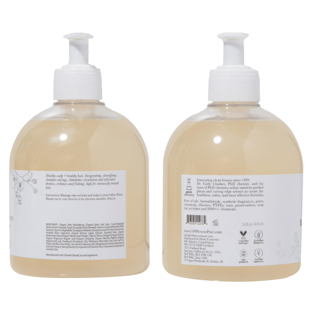 100% PURE Burdock & Neem shampoo detailed packaging communicates clean beauty