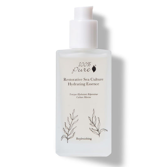 100% PURE Restorative Sea Essence Toner bottle ready for daily hydration.