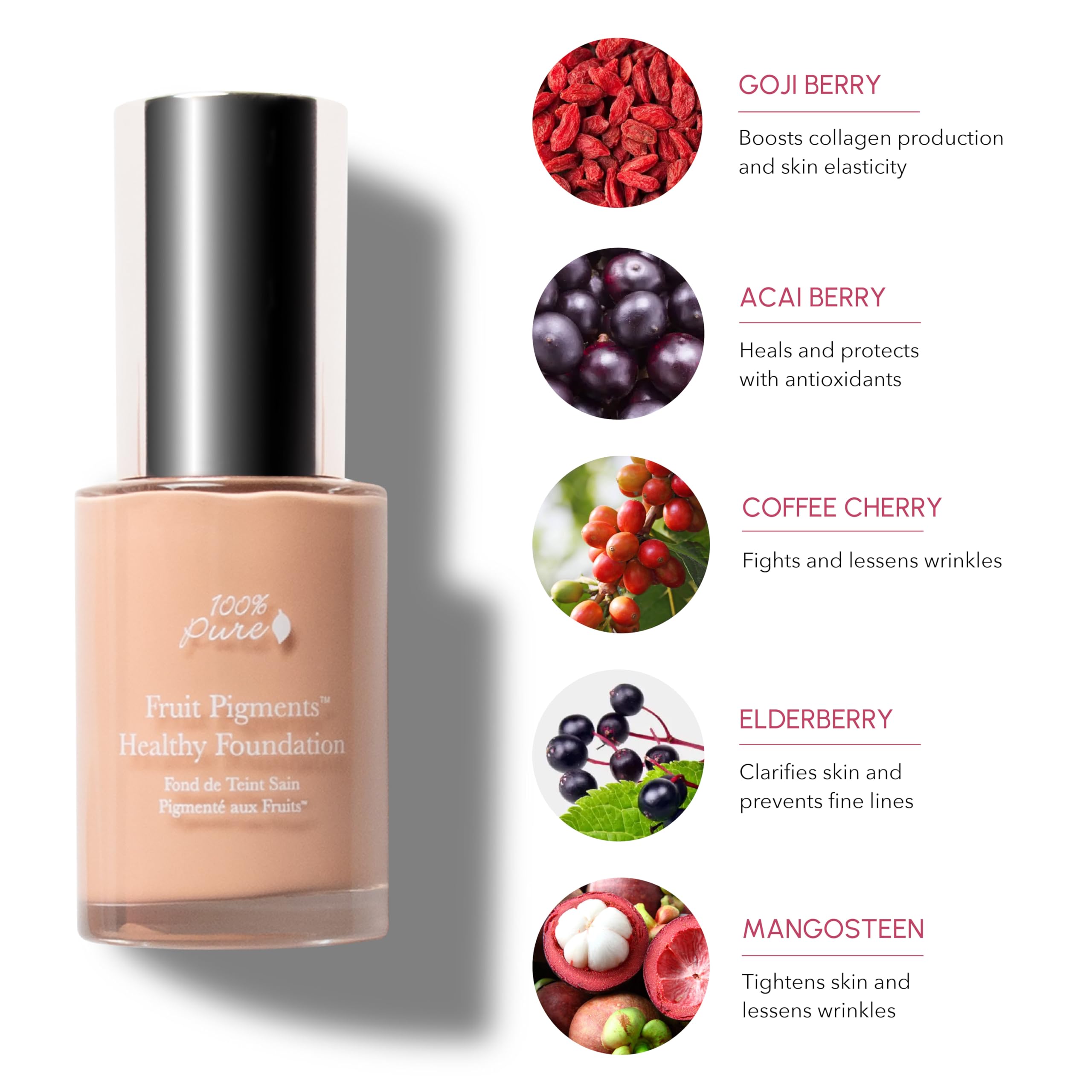 Creamy texture close-up of 100% PURE Healthy Foundation on skin surface.
