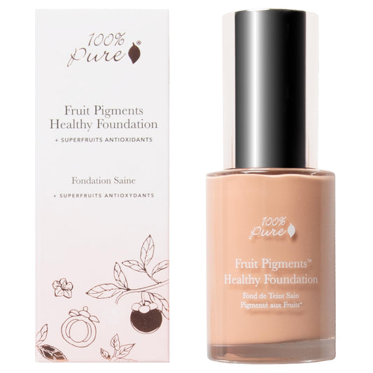 100% PURE Healthy Foundation sand swatch for light-to-medium skin with neutral undertones.
