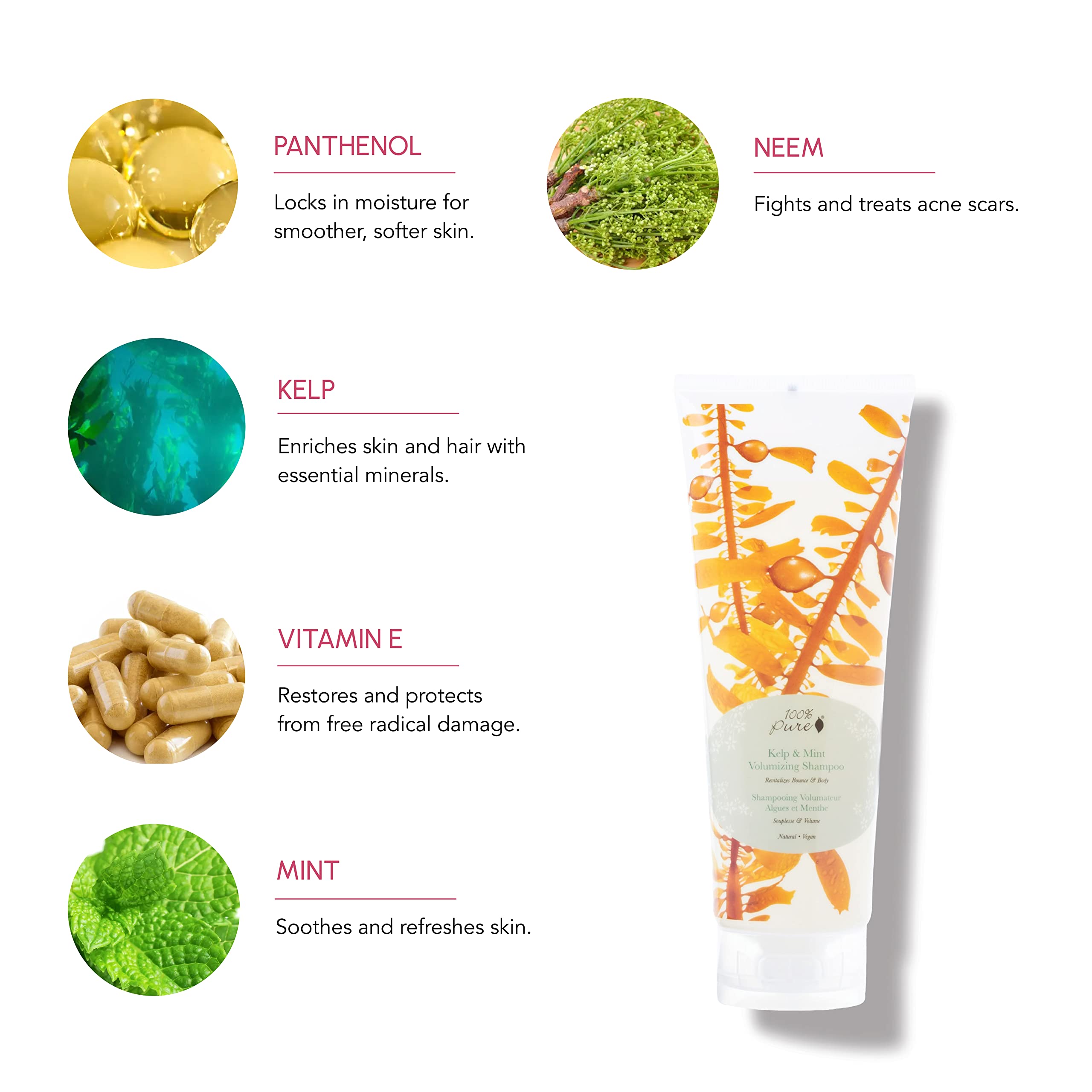 100% Pure Kelp and Mint Shampoo lather highlights a rich, volumizing wash.
