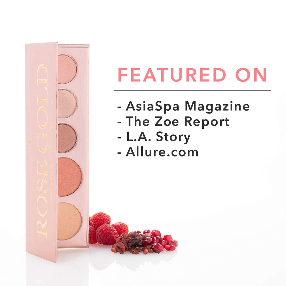 Brand packaging of the 100% PURE Rose Gold Palette highlighting eco-friendly design.