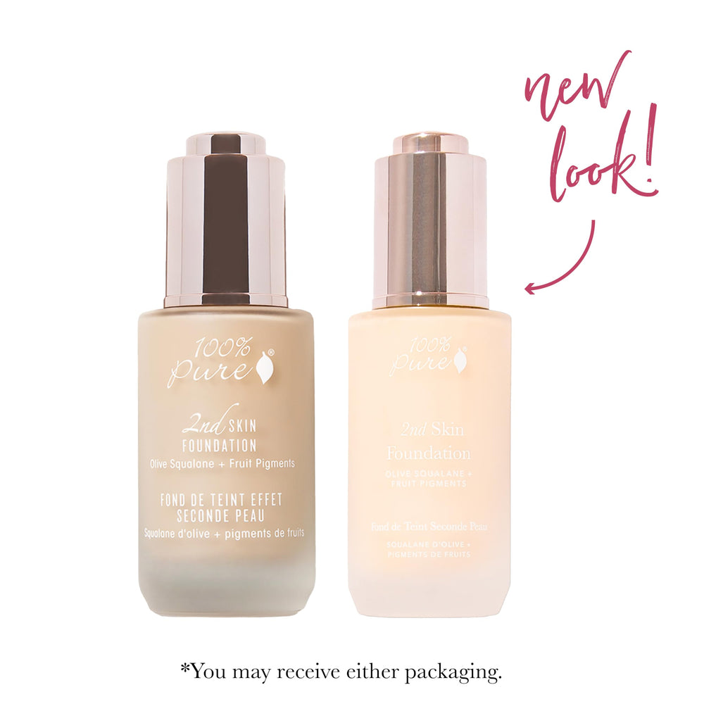 100% PURE 2nd Skin natural light finish on skin with satin glow.
