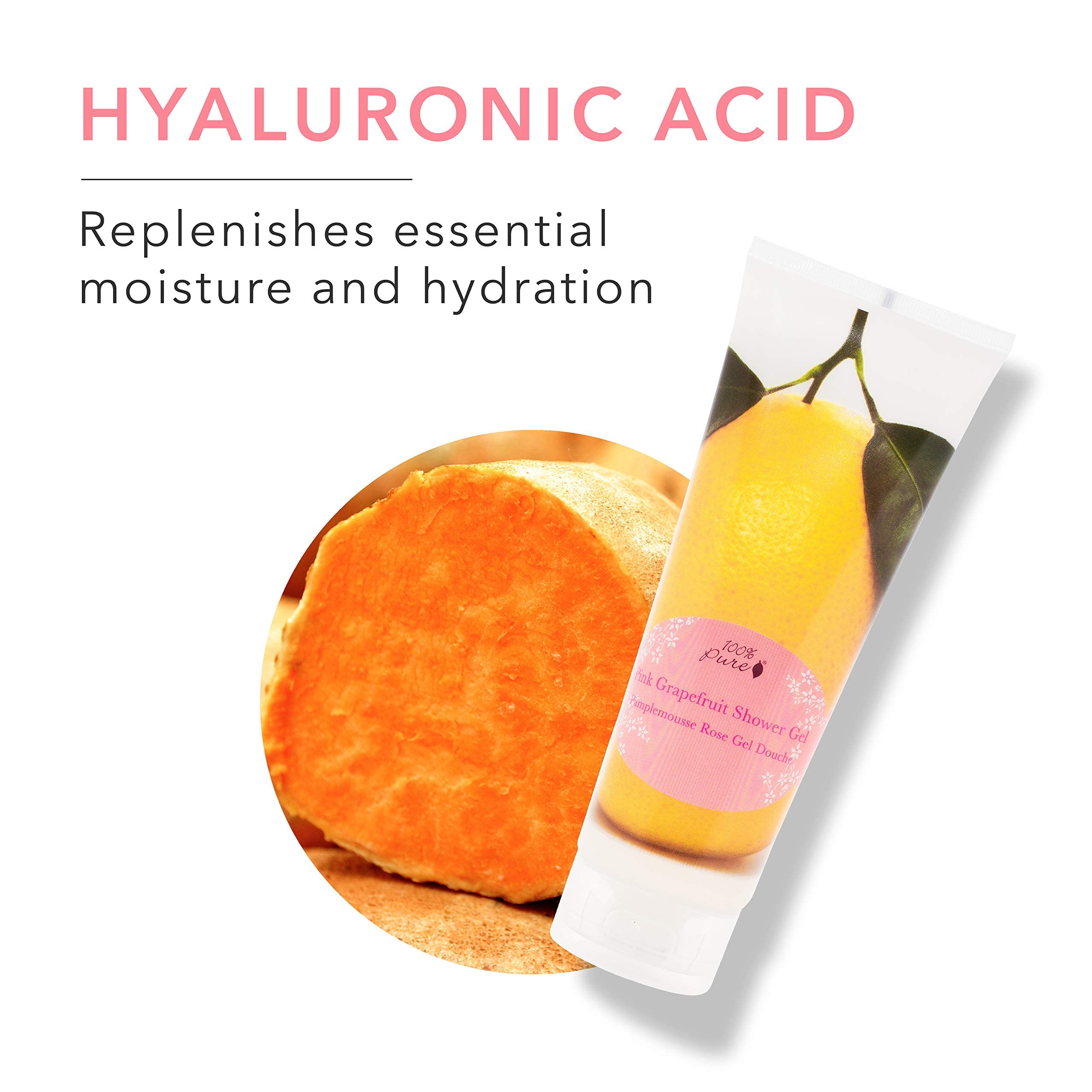 100% PURE Aloe and Hyaluronic Acid infusion signals hydrating care.
