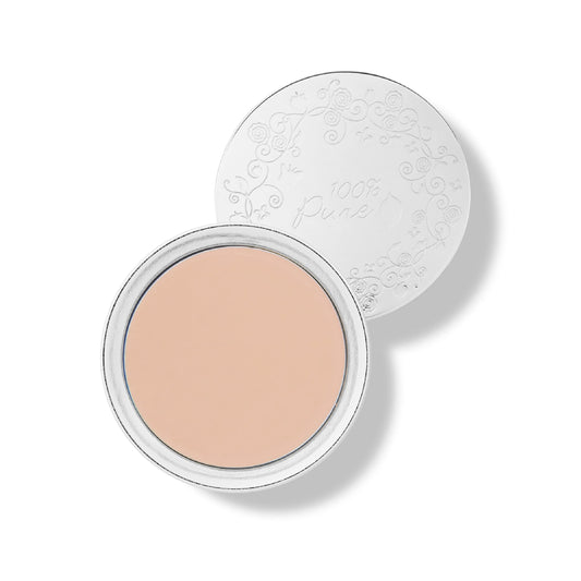 100% PURE Alpine Rose foundation bottle showing buildable coverage for fair cool skin.