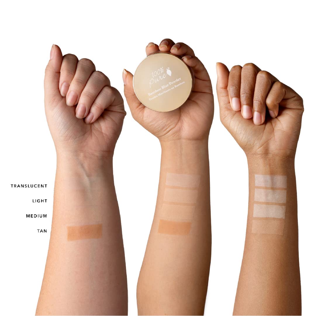 Matte finish from Bamboo Blur Powder over makeup for long wear.