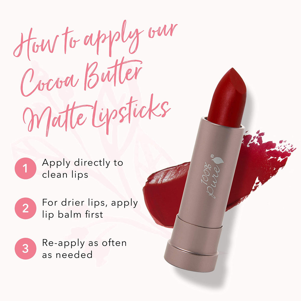 Ingredients include cocoa butter, shea butter, and vitamin E for lip care