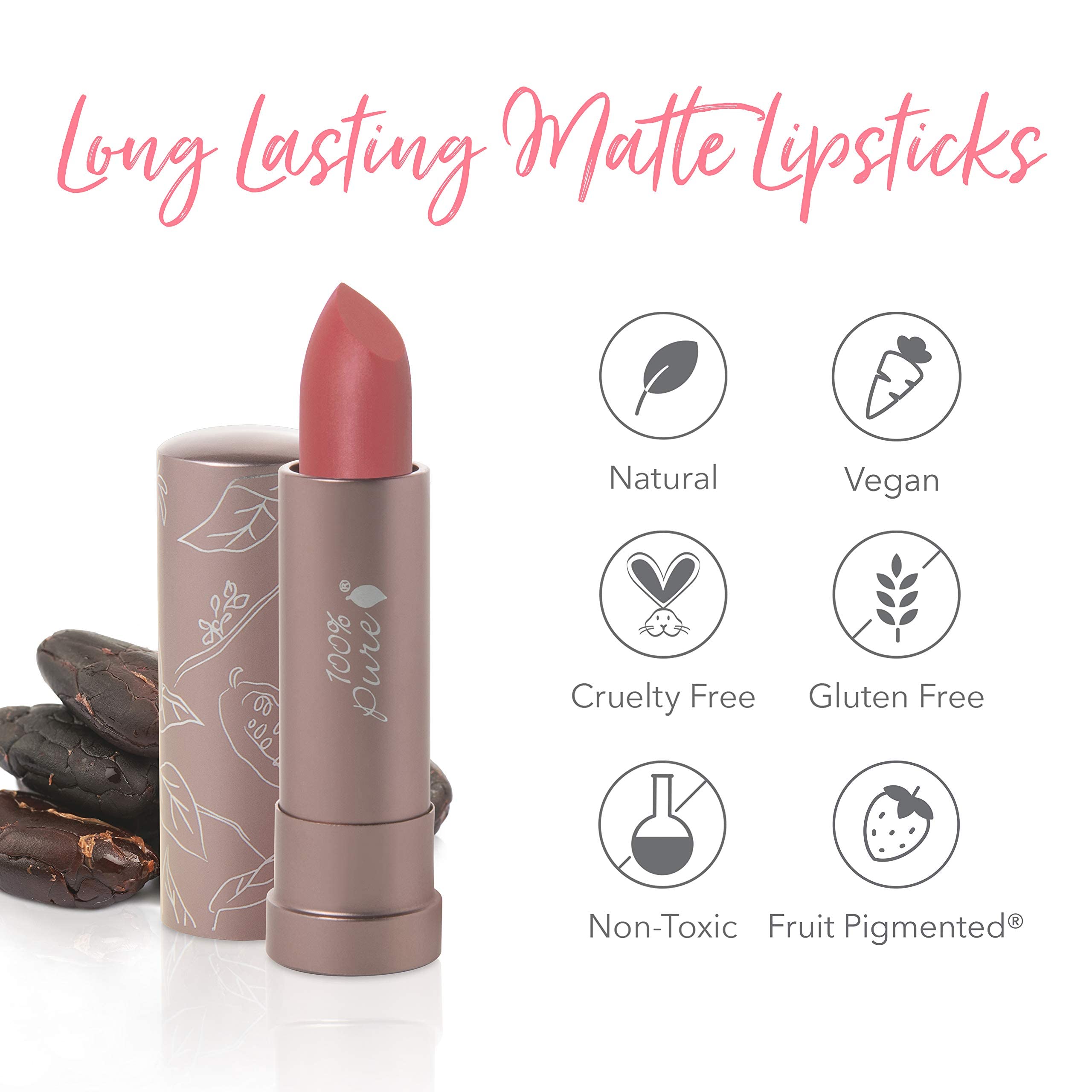 100% PURE Fruit-pigmented technology visualization with grape, cherry, blueberry, peach.