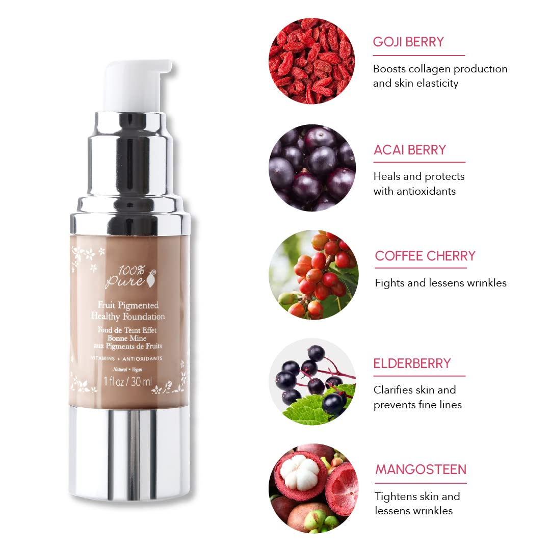 100% PURE fruit-pigmented technology — natural shade match for tan skin