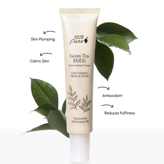 Close-up texture of 100% PURE cream for lightweight hydration.