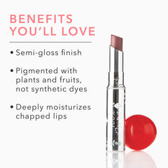 100percentpure Lip Glaze Sultry on lips delivers a soft semi-gloss finish.