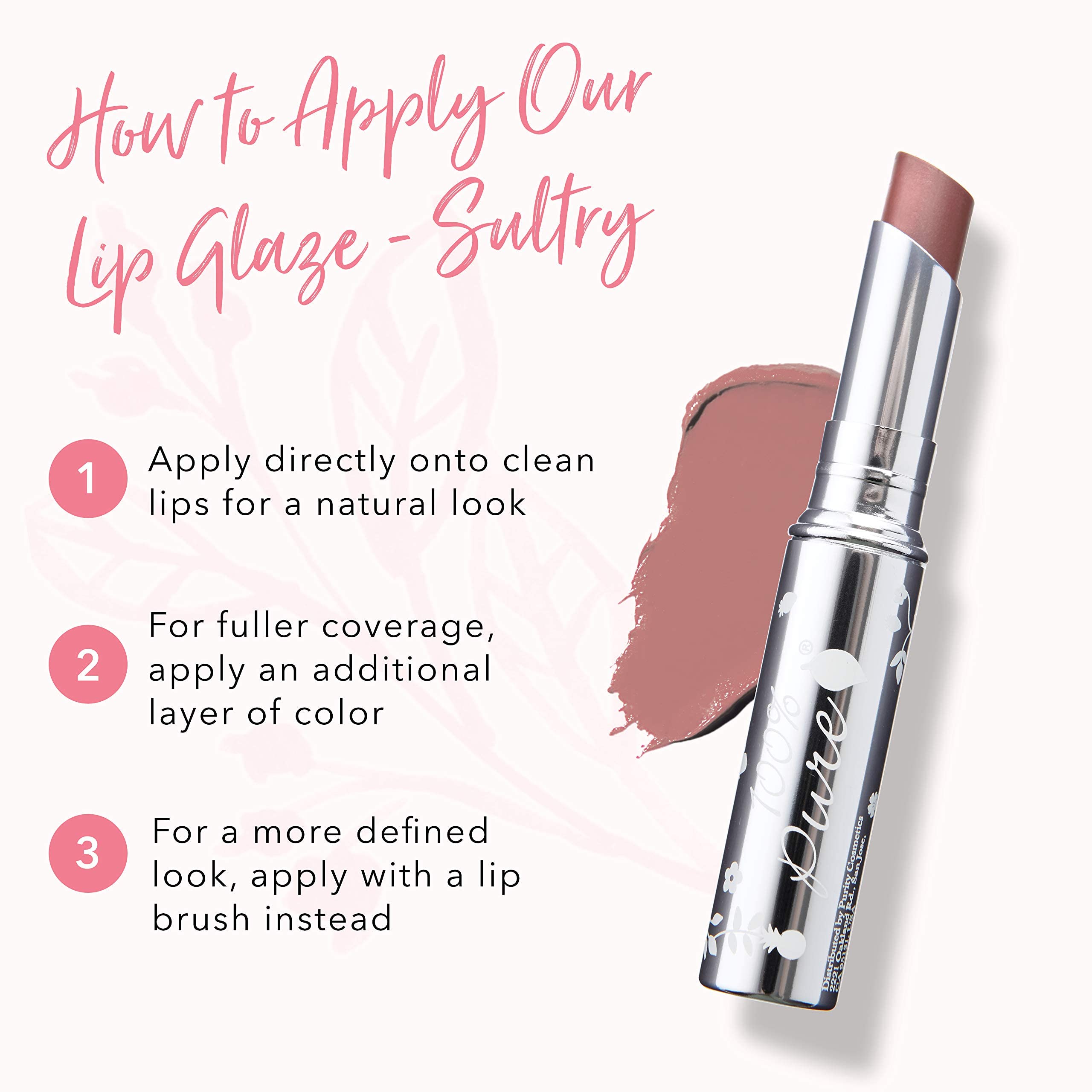 Applied on lips, 100percentpure Lip Glaze Sultry adds subtle shine with hydration.