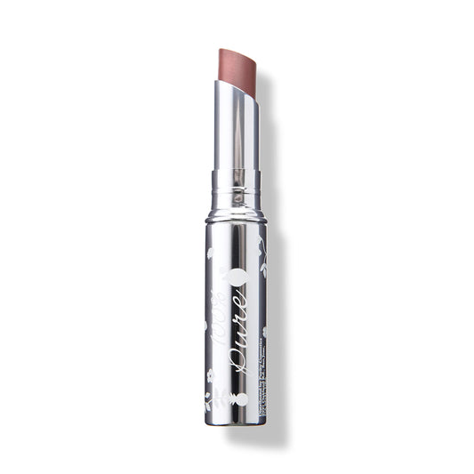 100percentpure Lip Glaze Sultry swatch shows warm peach brown for versatile daily color.