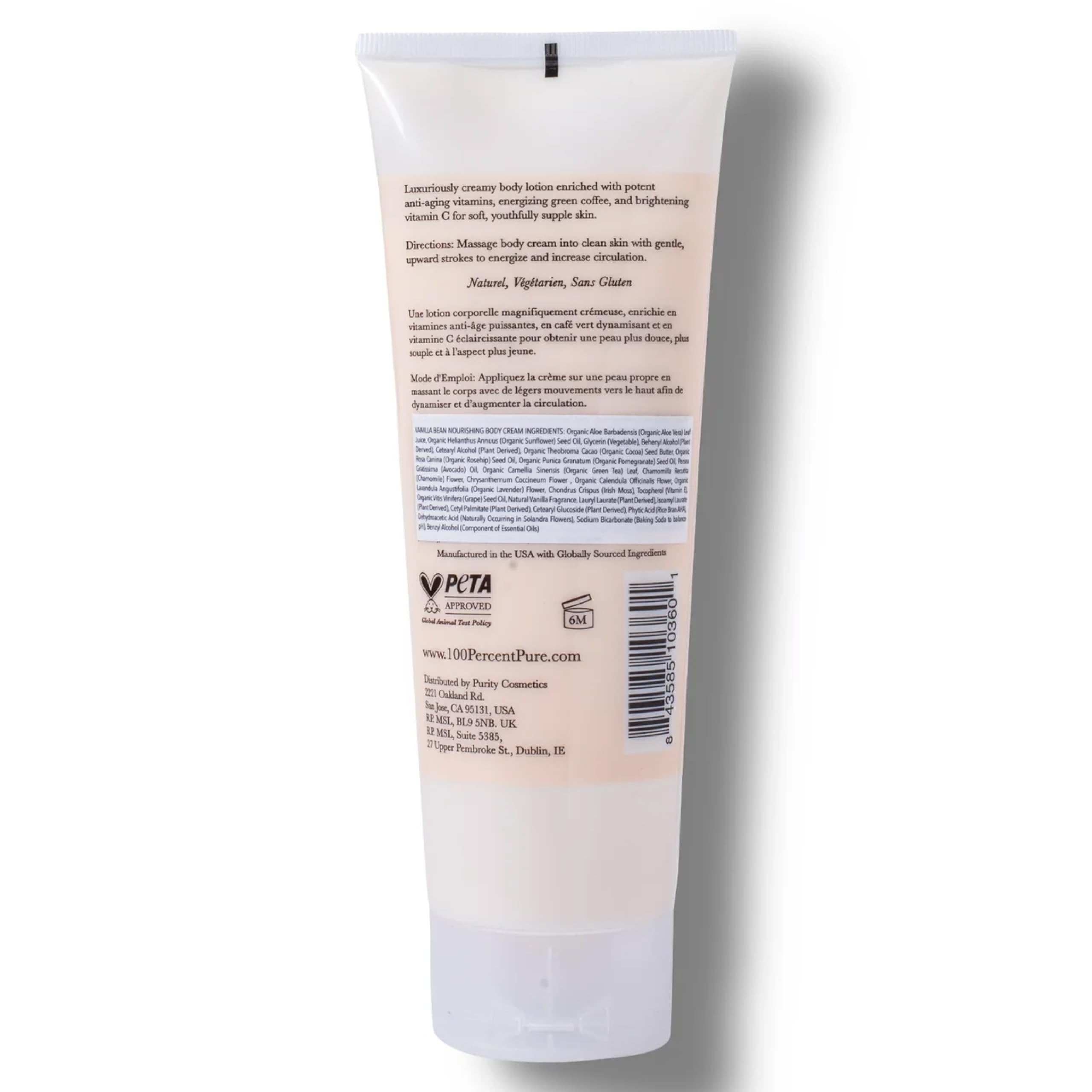 100% PURE Nourishing Body Cream Vanilla Bean on skin glow swatch demonstrates radiant nourishment.