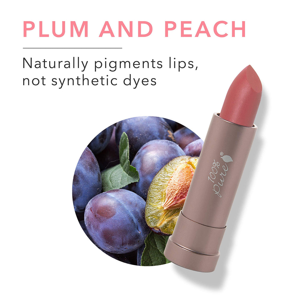 100% PURE Pink Canyon lip application swatch demonstrates rich, buildable color.