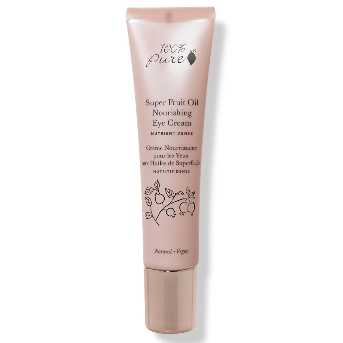 100% PURE Super Fruit Oil Nourishing Eye Cream bottle showing hydrating, antioxidant-rich formula.