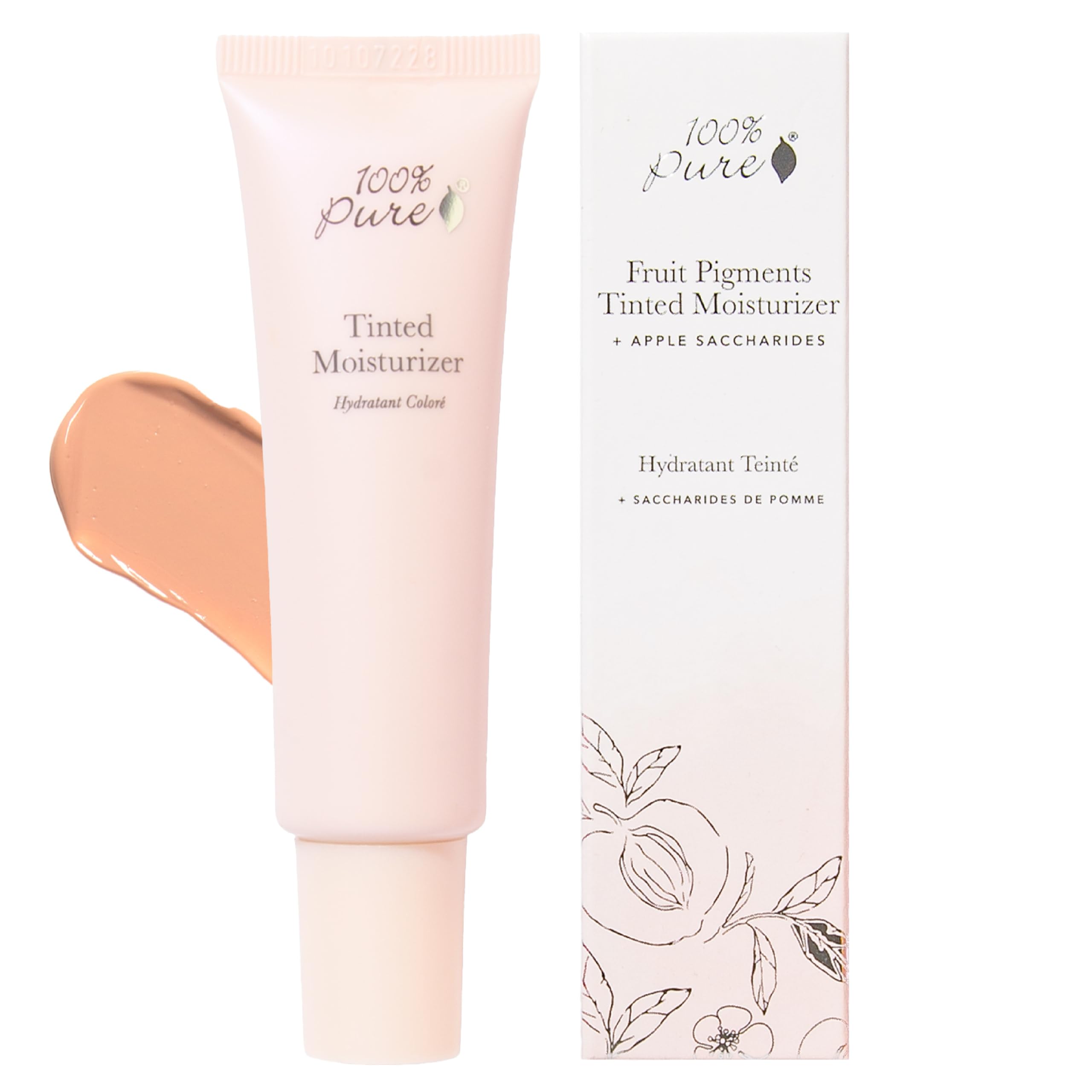 The 100% PURE Alpine Rose tinted moisturizer bottle yields a natural, dewy glow.