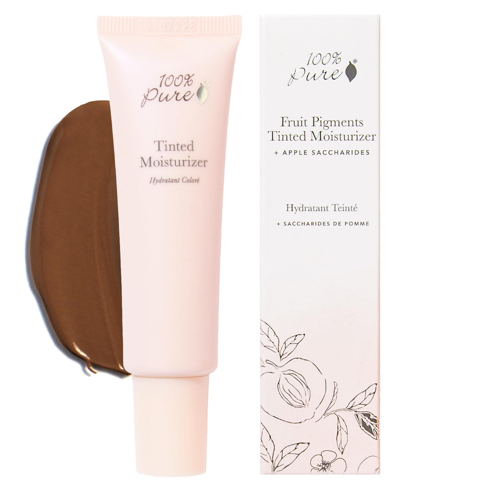 100% PURE tinted moisturizer cocoa light bottle for a natural dewy finish