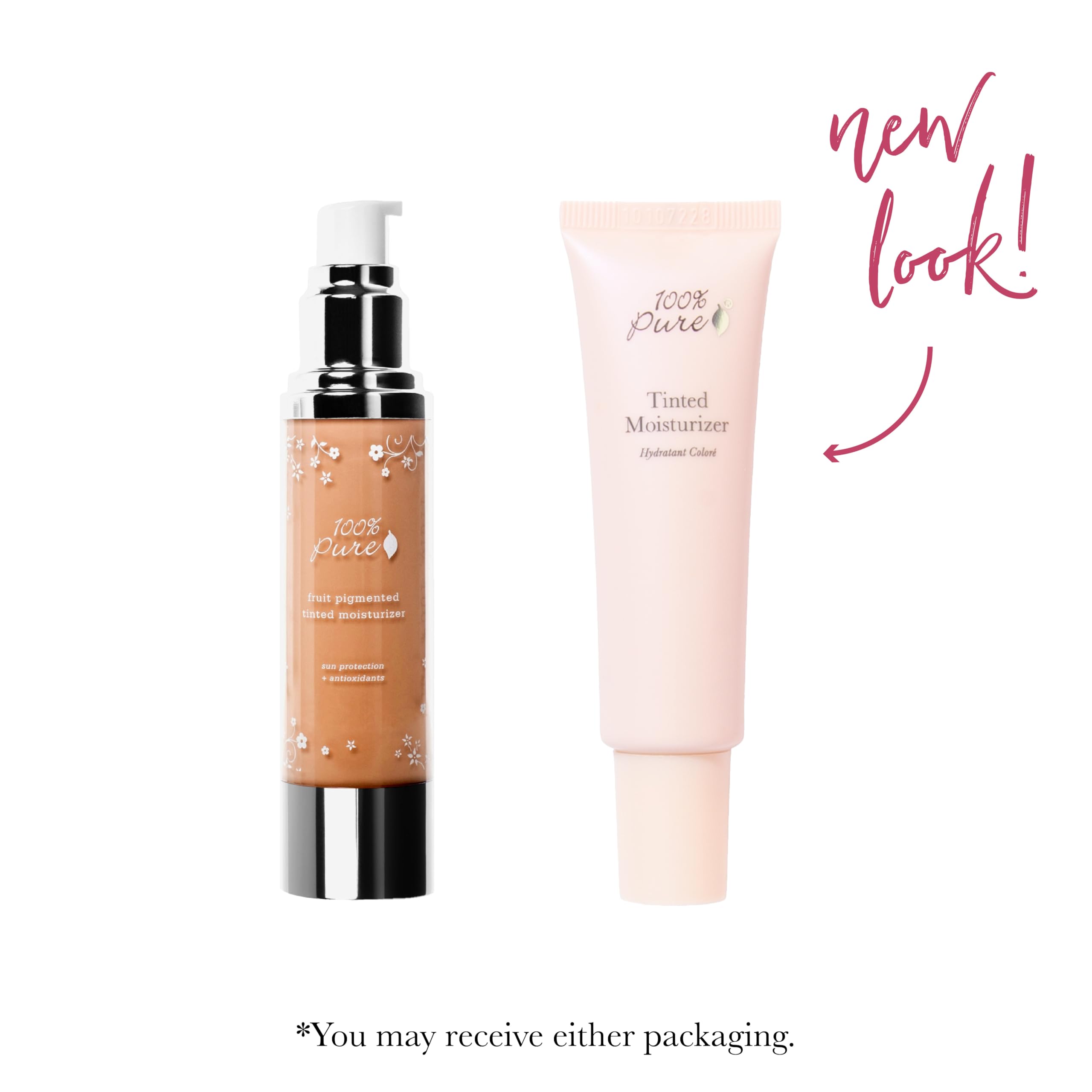 100% Pure tinted moisturizer on face for even tone and dewy finish