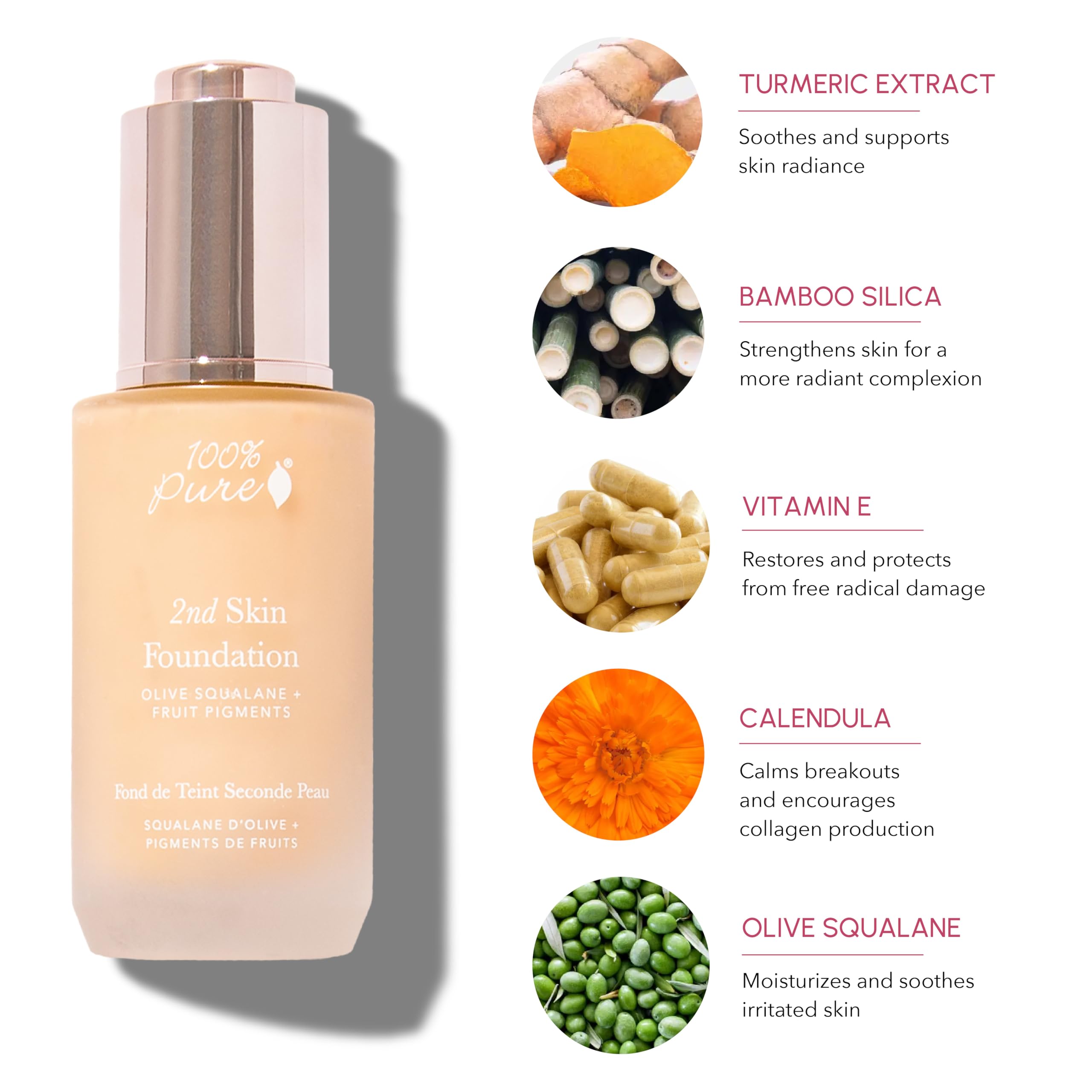 100% PURE ultralight serum formula aids blendability and a skin-like satin finish.