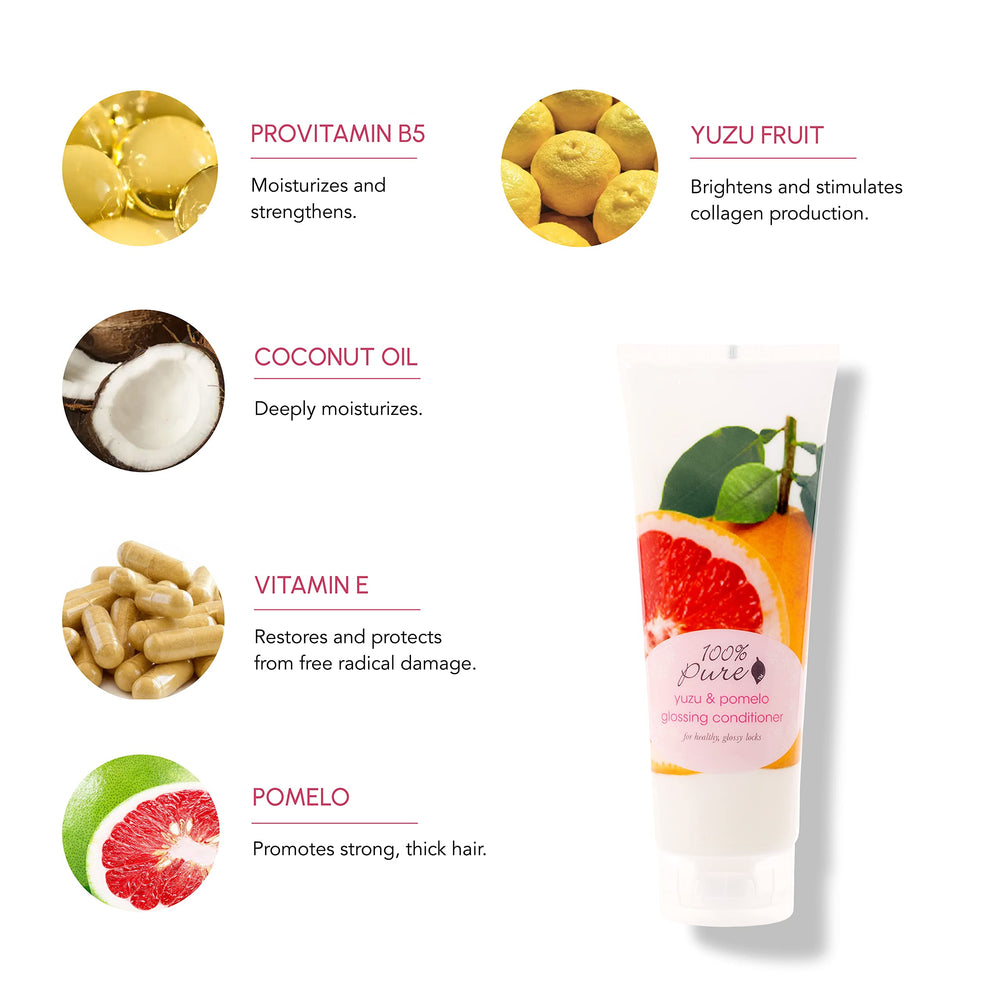 Bottle pour shot demonstrates easy, lightweight conditioning from 100% PURE Yuzu & Pomelo.