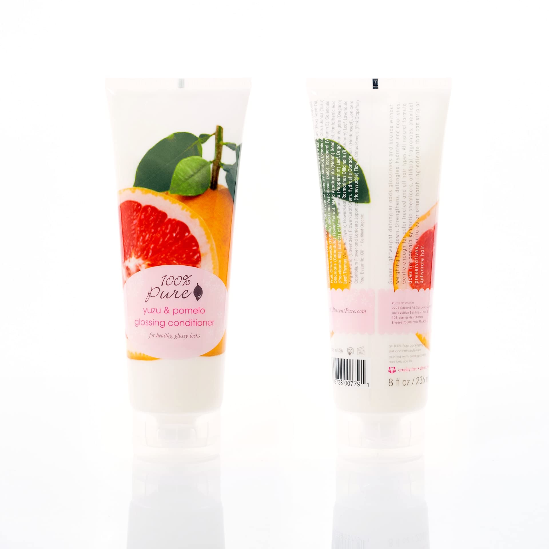 100% PURE Yuzu & Pomelo Glossing Conditioner supports a daily routine for all hair types.