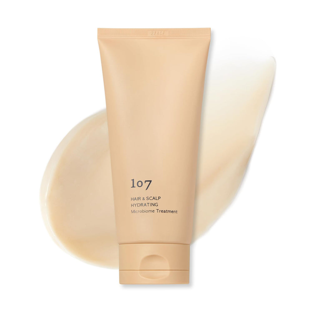 107 Hair & Scalp Hydrating Treatment bottle on shelf for daily hydration.