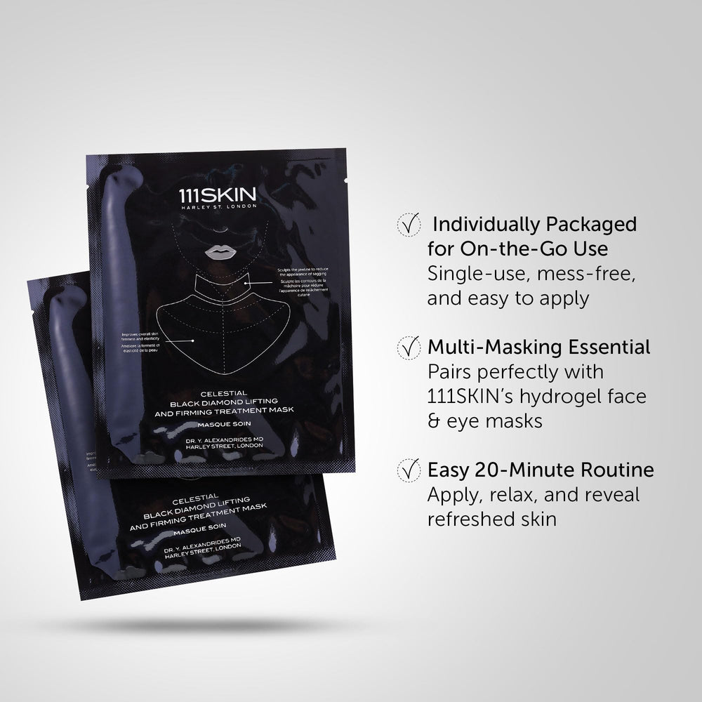 111SKIN Black Diamond neck mask applied to neck and décolletage for smoothing