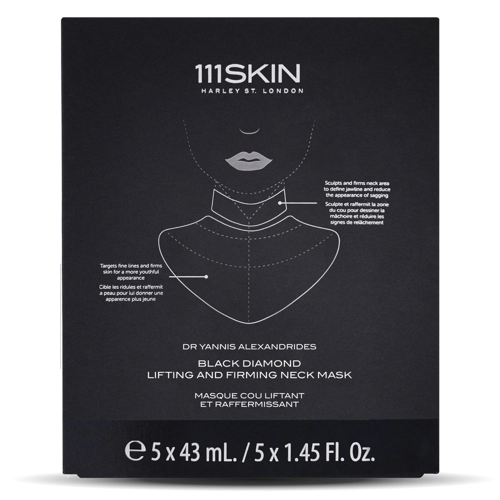 111SKIN Black Diamond neck mask packaging shows premium hydrogel material for hydration