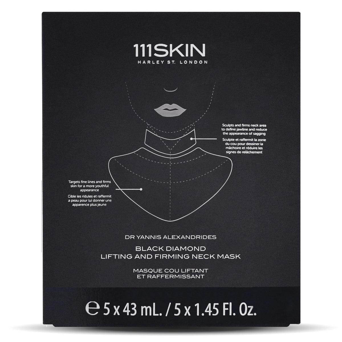 111SKIN Black Diamond neck mask packaging shows premium hydrogel material for hydration