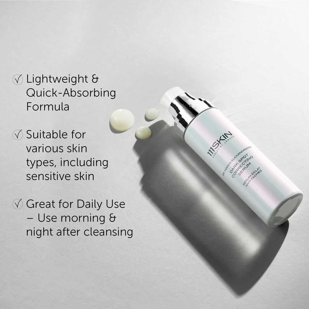 111SKIN dark spot serum applied on cheek for radiant-looking skin