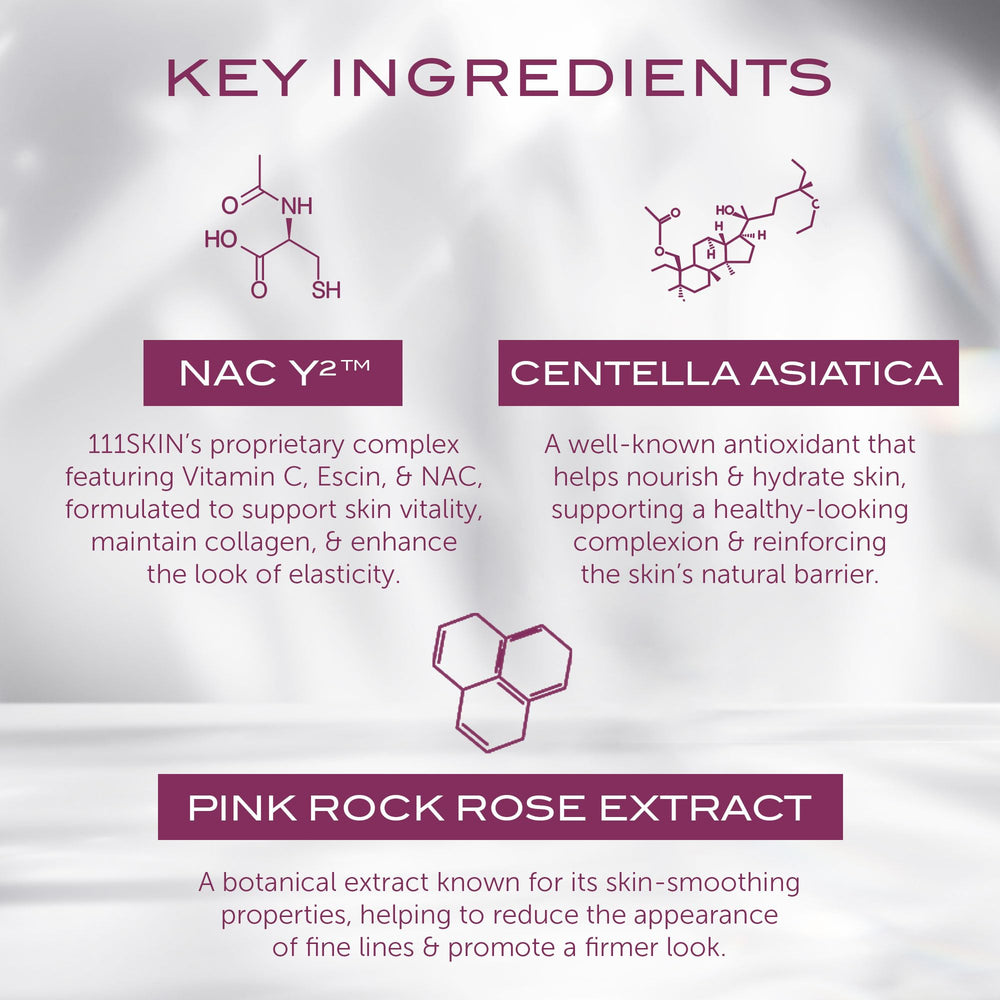 111SKIN NAC Y2 serum swatch on skin shows smooth absorption.