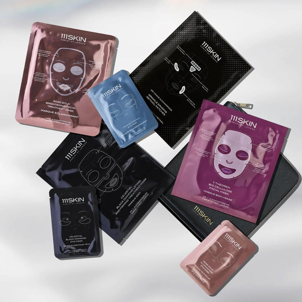 111SKIN Travel‑friendly planner packaging with step‑by‑step skincare tips.