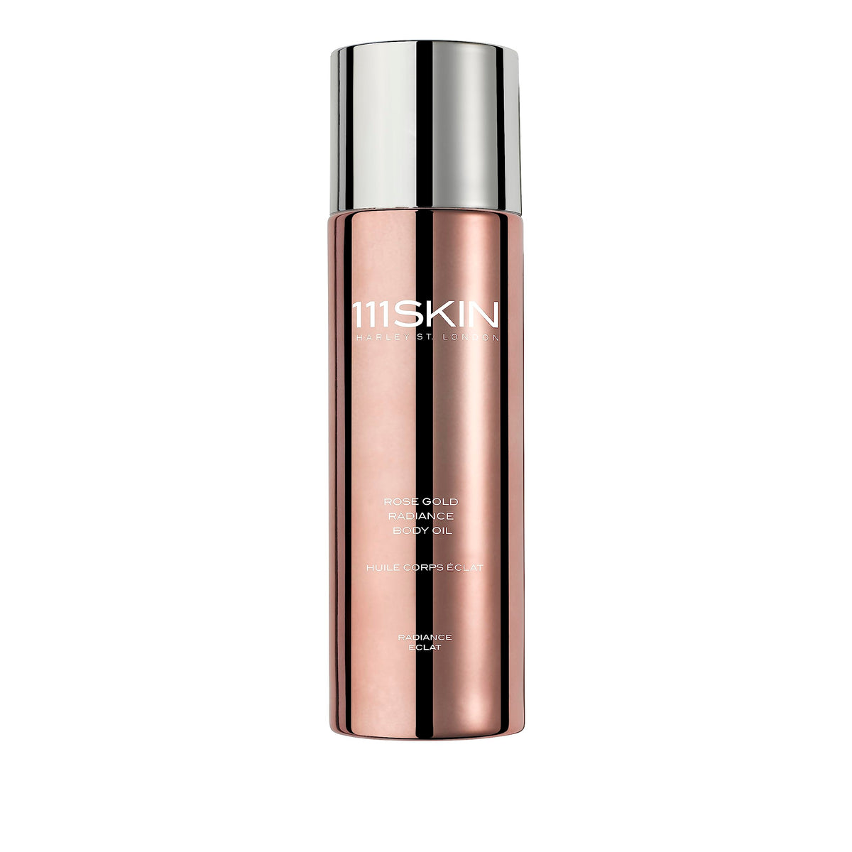 111SKIN Rose Gold Radiance Body Oil bottle pour demonstrating quick hydration