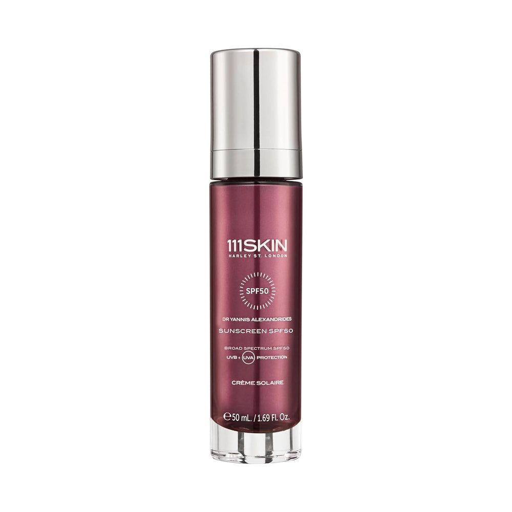 111SKIN mineral sunscreen bottle shows daily UVA/UVB protection