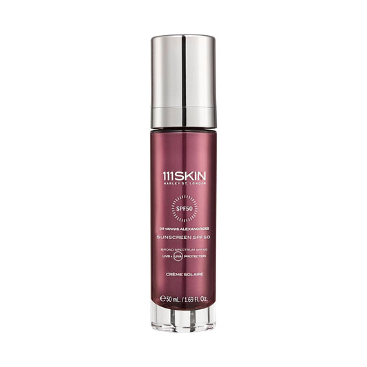111SKIN mineral sunscreen bottle shows daily UVA/UVB protection