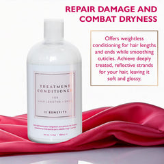 12 Benefits hair conditioner application showing smooth, manageable strands.