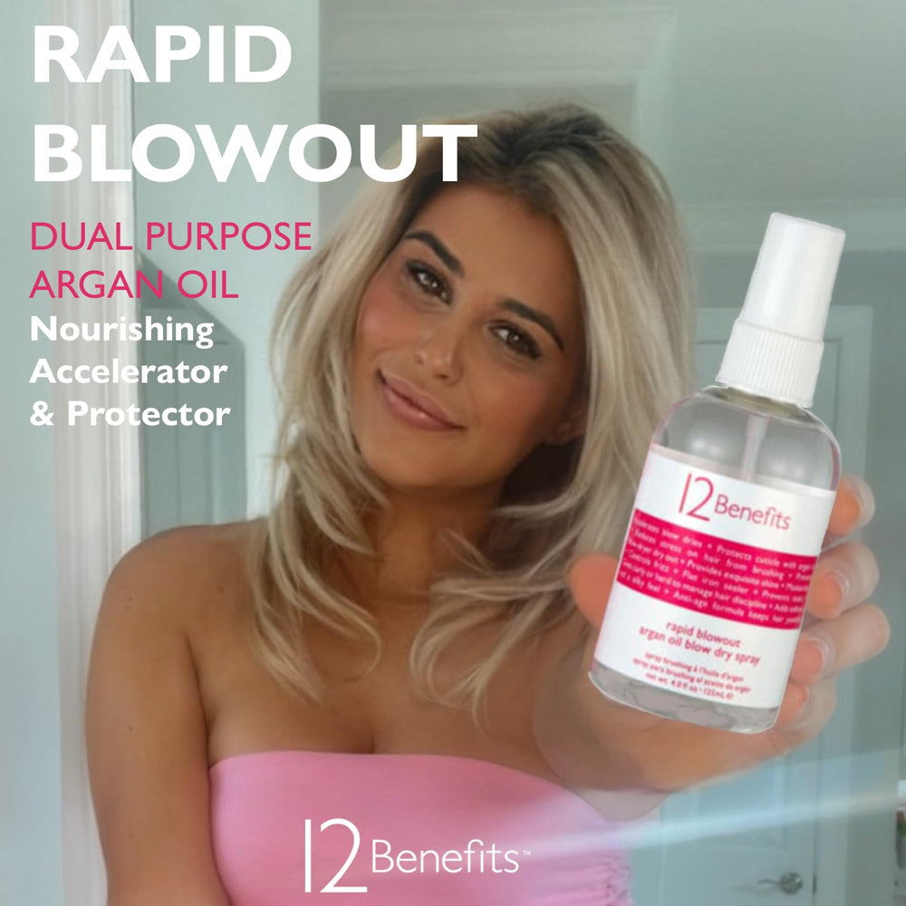 12 Benefits Rapid Blowout Argan Oil Spray forms heat protection shield on hair