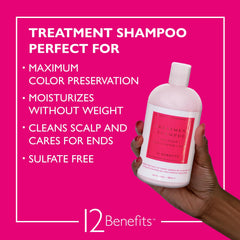 12 Benefits Treatment Shampoo pump bottle highlighting sulfate-free formula.