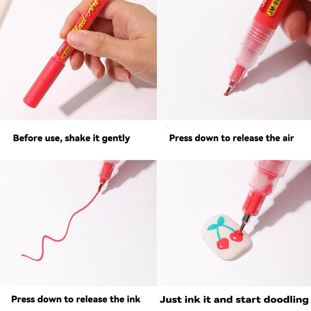 12 Colors Nail Art Pens Set application demo showing quick-dry ink