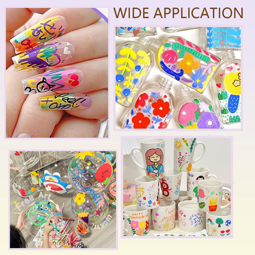 12 Colors Nail Art Pens Set open cap exposure and cap base release