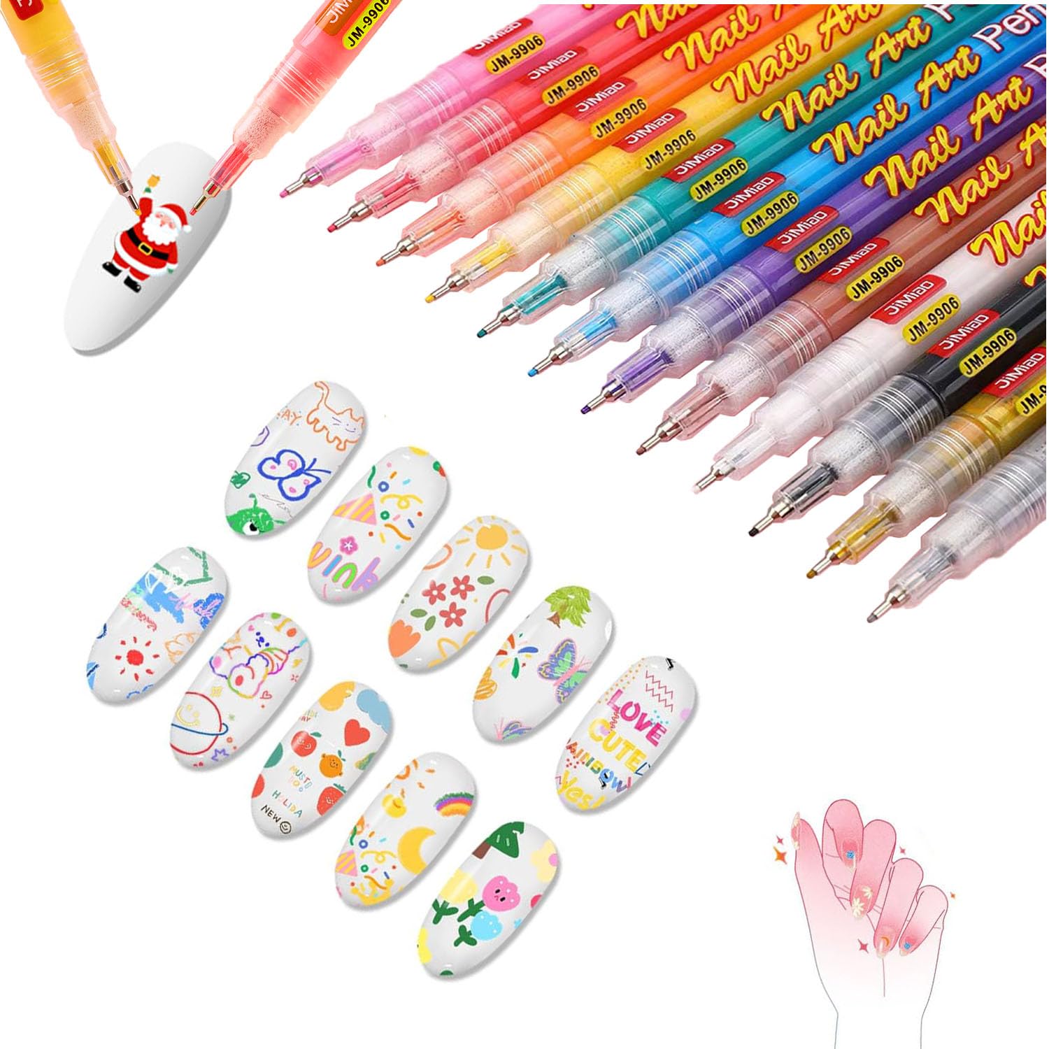 12 Colors Nail Art Pens Set pack shot with vibrant 0.5mm tips for DIY manicure
