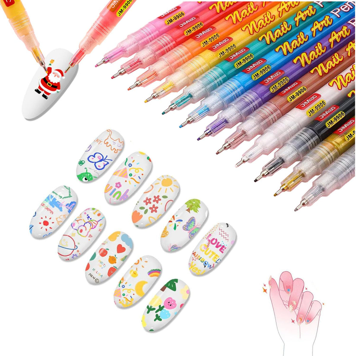 12 Colors Nail Art Pens Set pack shot with vibrant 0.5mm tips for DIY manicure