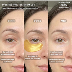 19/90 caffeine and niacinamide patches cooling and depuffing delicate under-eye skin.