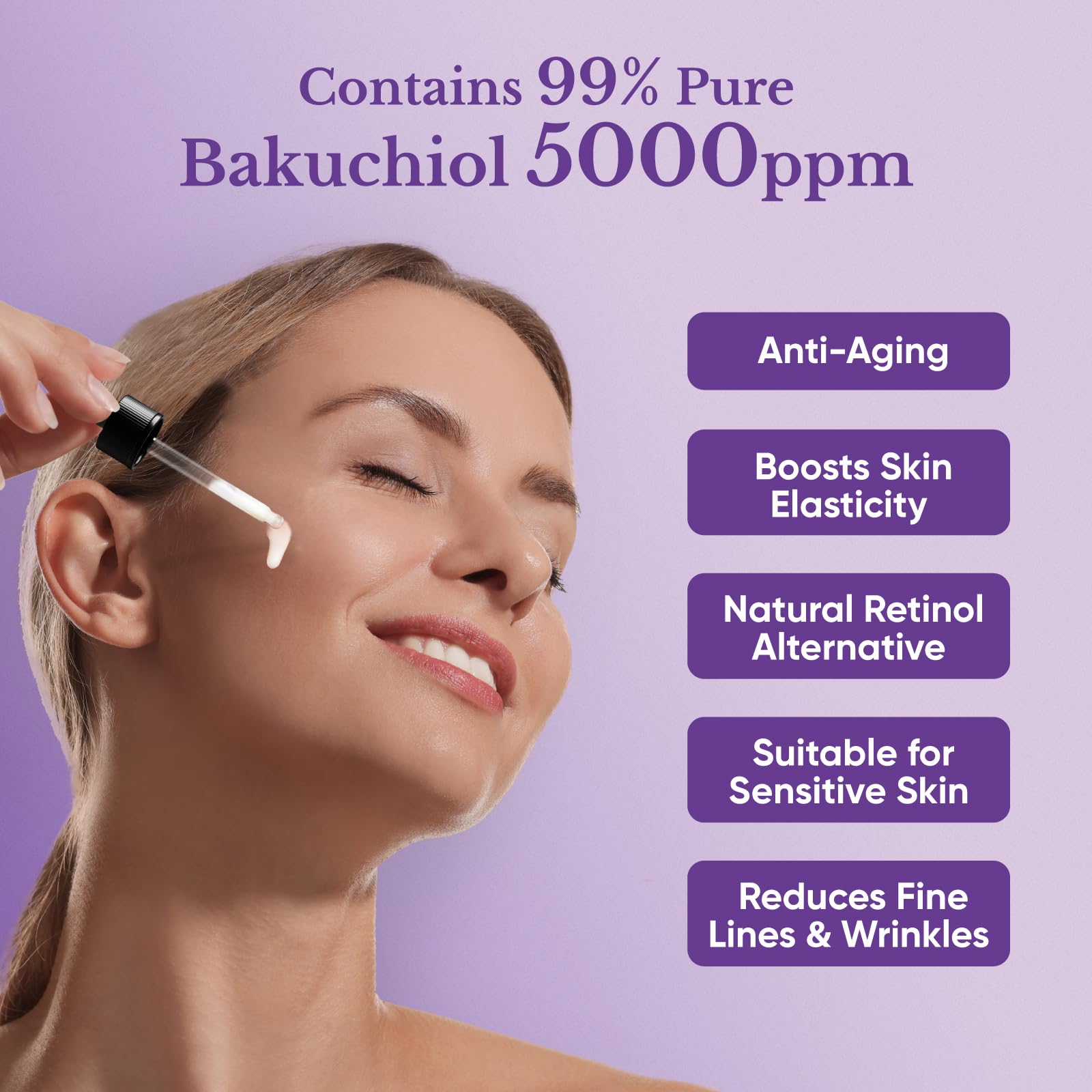 1HEROLABS Bakuchiol Serum ingredients label highlighting botanical extracts and vitamin E.