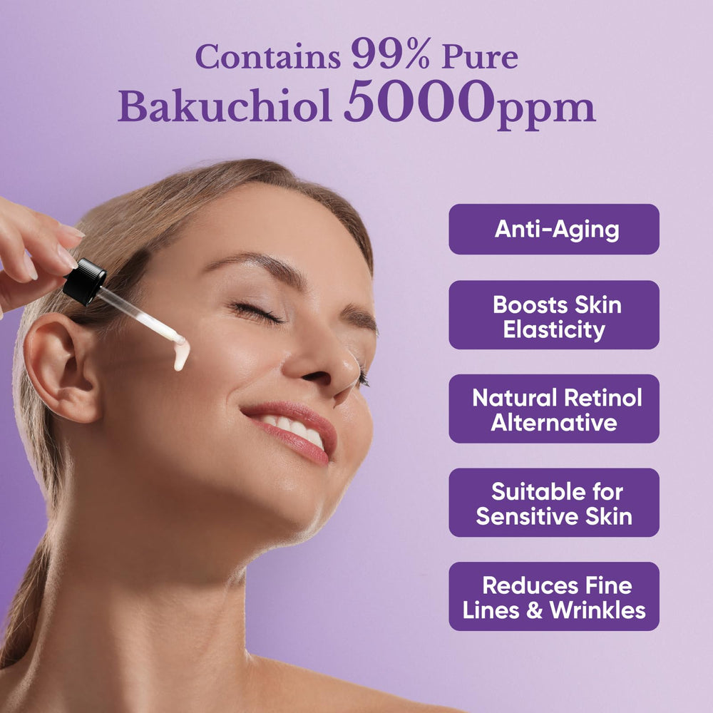 1HEROLABS Bakuchiol Serum ingredients label highlighting botanical extracts and vitamin E.