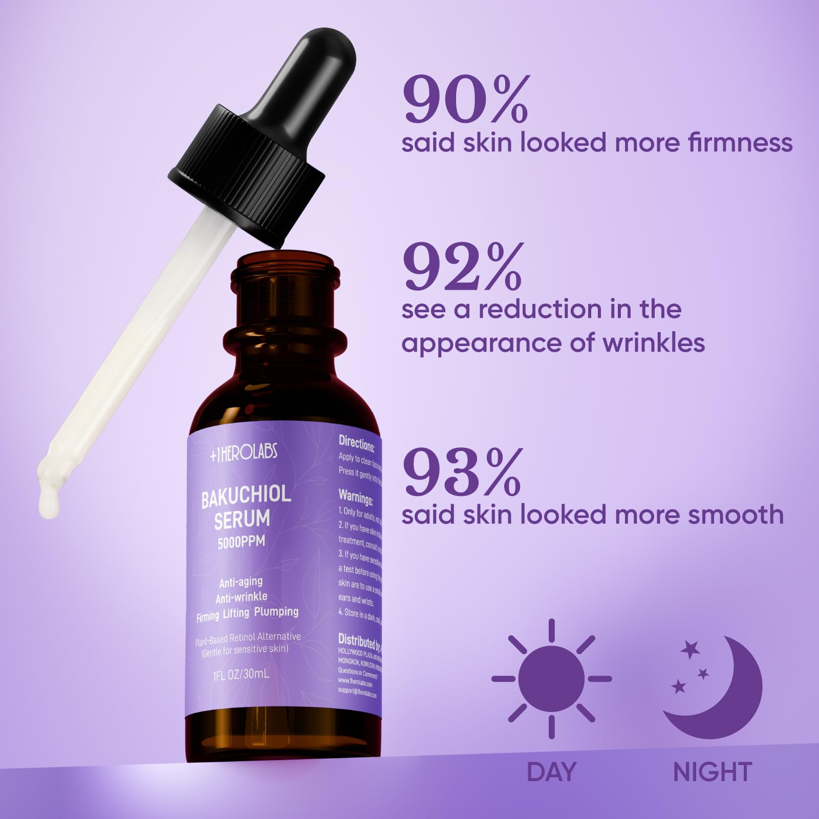 1HEROLABS Bakuchiol Serum packaging and dropper showing easy, precise dosing.