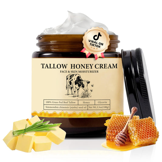 2Bmagic Beef Tallow Honey Skin Balm jar shows creamy moisture for daily hydration.